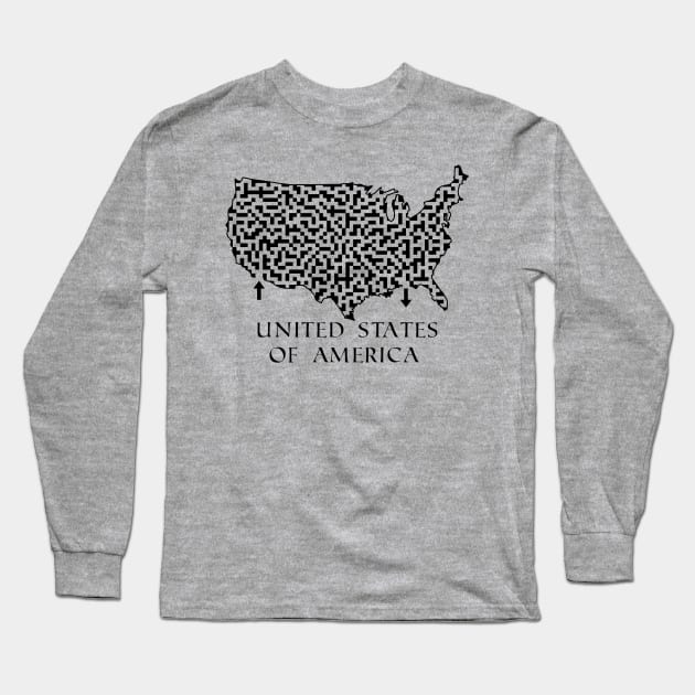 United States of America Shaped Maze & Labyrinth Long Sleeve T-Shirt by gorff